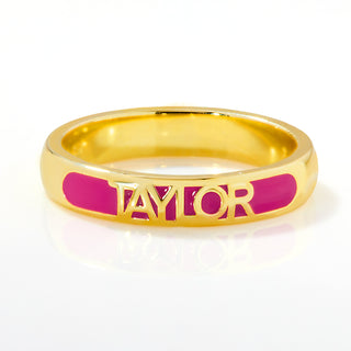 Gold Plated Birthmonth Enamel Name Rounded Band Ring