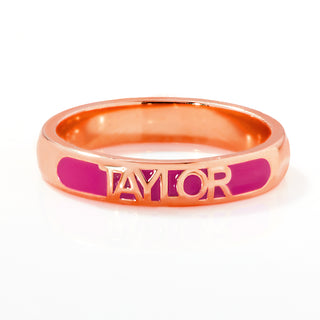Rose Gold Plated Birthmonth Enamel Name Rounded Band Ring