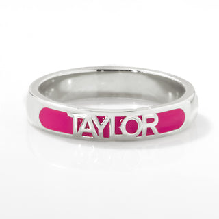 Silver Plated Birthmonth Enamel Name Rounded Band Ring