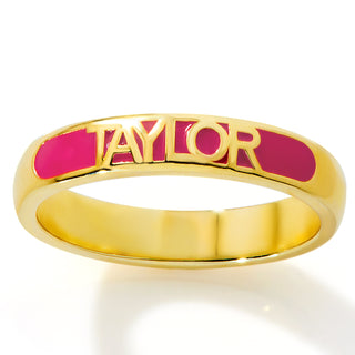 Gold Plated Birthmonth Enamel Name Rounded Band Ring