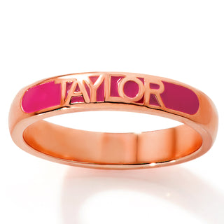 Rose Gold Plated Birthmonth Enamel Name Rounded Band Ring