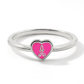 Silver Plated Petite Enamel Heart and Script Initial Ring