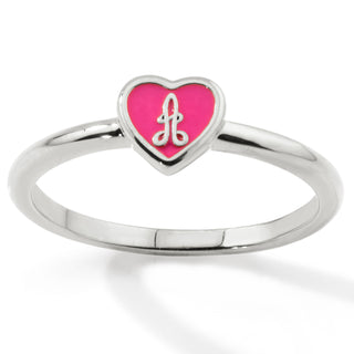 Silver Plated Petite Enamel Heart and Script Initial Ring