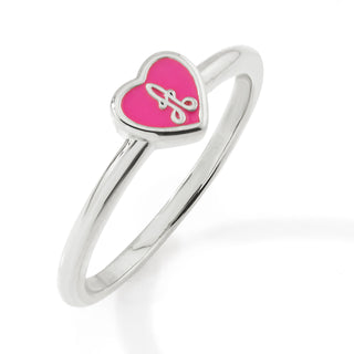 Silver Plated Petite Enamel Heart and Script Initial Ring