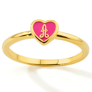 Gold Plated Petite Enamel Heart and Script Initial Ring