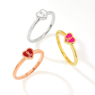 Gold Plated Petite Enamel Heart and Script Initial Ring