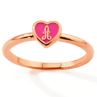 Rose Gold Plated Petite Enamel Heart and Script Initial Ring