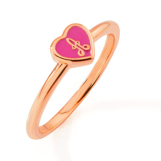 Rose Gold Plated Petite Enamel Heart and Script Initial Ring