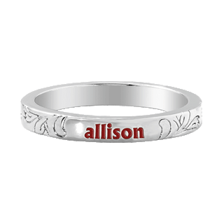 Silver Plated Enamel Name  Floral Filigree Band Ring