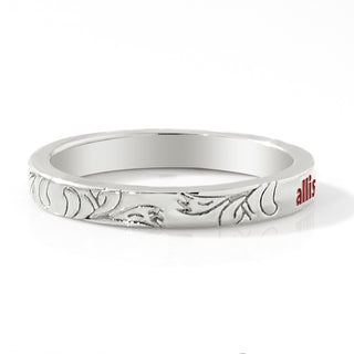 Silver Plated Enamel Name  Floral Filigree Band Ring