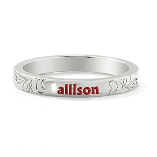 Silver Plated Enamel Name  Floral Filigree Band Ring