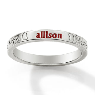 Silver Plated Enamel Name  Floral Filigree Band Ring