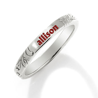 Silver Plated Enamel Name  Floral Filigree Band Ring