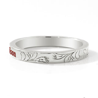 Silver Plated Enamel Name  Floral Filigree Band Ring