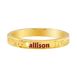 Gold Plated Enamel Name  Floral Filigree Band Ring