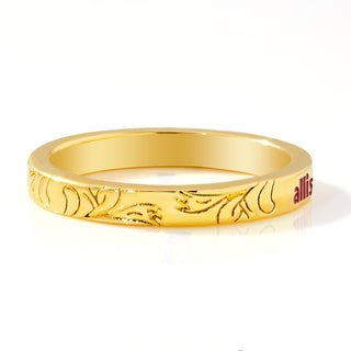 Gold Plated Enamel Name  Floral Filigree Band Ring