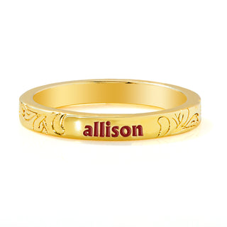Gold Plated Enamel Name  Floral Filigree Band Ring