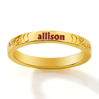 Gold Plated Enamel Name  Floral Filigree Band Ring