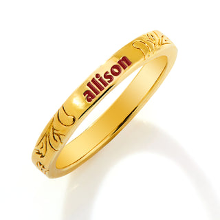 Gold Plated Enamel Name  Floral Filigree Band Ring