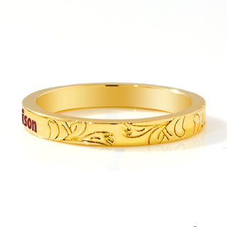 Gold Plated Enamel Name  Floral Filigree Band Ring