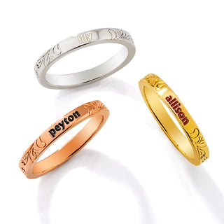 Rose Gold Plated Enamel Name  Floral Filigree Band Ring