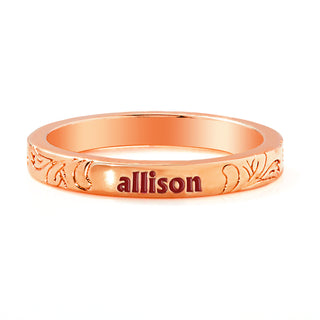 Rose Gold Plated Enamel Name  Floral Filigree Band Ring