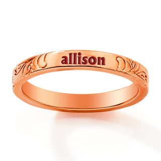 Rose Gold Plated Enamel Name  Floral Filigree Band Ring