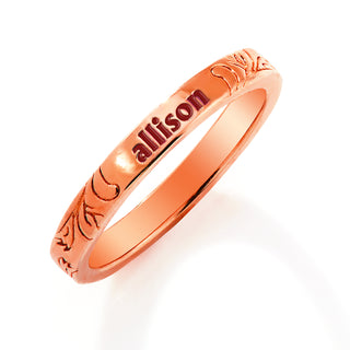 Rose Gold Plated Enamel Name  Floral Filigree Band Ring
