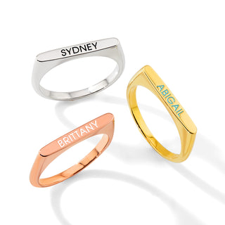 Silver Plated Birthmonth Enamel Name Rectangular Stackable Ring