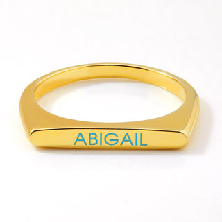 Gold Plated Birthmonth Enamel Name Rectangular Stackable Ring