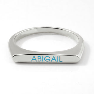 Silver Plated Birthmonth Enamel Name Rectangular Stackable Ring