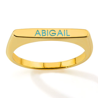 Gold Plated Birthmonth Enamel Name Rectangular Stackable Ring