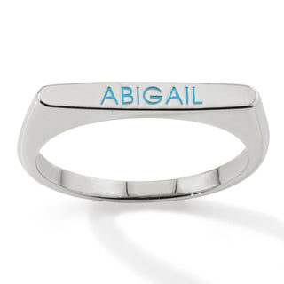 Silver Plated Birthmonth Enamel Name Rectangular Stackable Ring