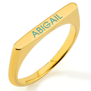 Gold Plated Birthmonth Enamel Name Rectangular Stackable Ring