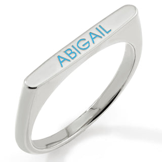 Silver Plated Birthmonth Enamel Name Rectangular Stackable Ring