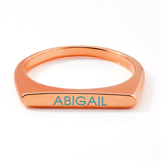 Rose Gold Plated Birthmonth Enamel Name Rectangular Stackable Ring