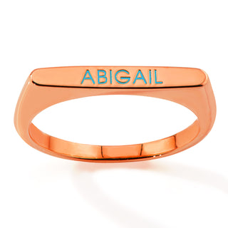 Rose Gold Plated Birthmonth Enamel Name Rectangular Stackable Ring