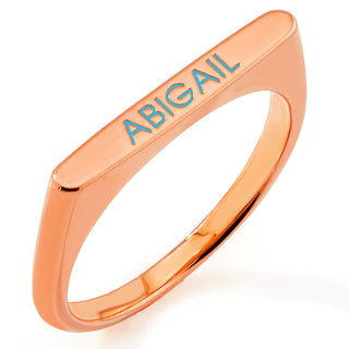Rose Gold Plated Birthmonth Enamel Name Rectangular Stackable Ring