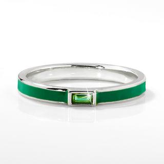 Silver Plated Enamel and Birthstone Stackable Band Ring