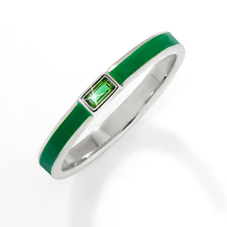 Silver Plated Enamel and Birthstone Stackable Band Ring