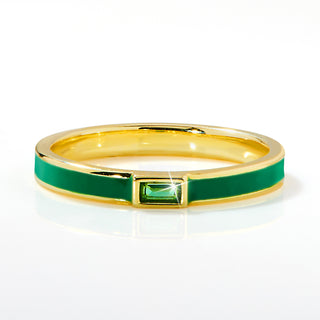 Gold Plated Enamel and Birthstone Stackable Band Ring