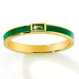 Gold Plated Enamel and Birthstone Stackable Band Ring