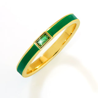Gold Plated Enamel and Birthstone Stackable Band Ring