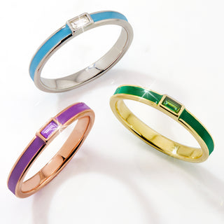 Rose Gold Plated Enamel and Birthstone Stackable Band Ring