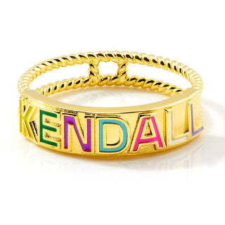 Gold Plated Enamel Name with Double Roped Band Ring