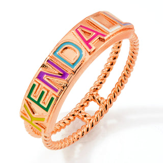 Rose Gold Plated Enamel Name with Double Roped Band Ring