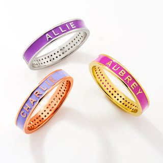 Silver Plated Reversible Birthmonth Enamel Pave Square Band Ring