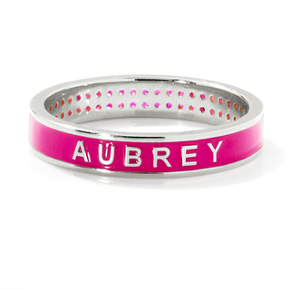 Silver Plated Reversible Birthmonth Enamel Pave Square Band Ring
