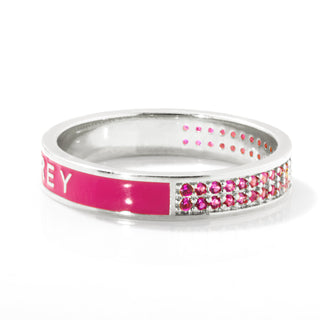 Silver Plated Reversible Birthmonth Enamel Pave Square Band Ring