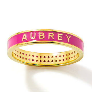 Gold Plated Reversible Birthmonth Enamel Pave Square Band Ring